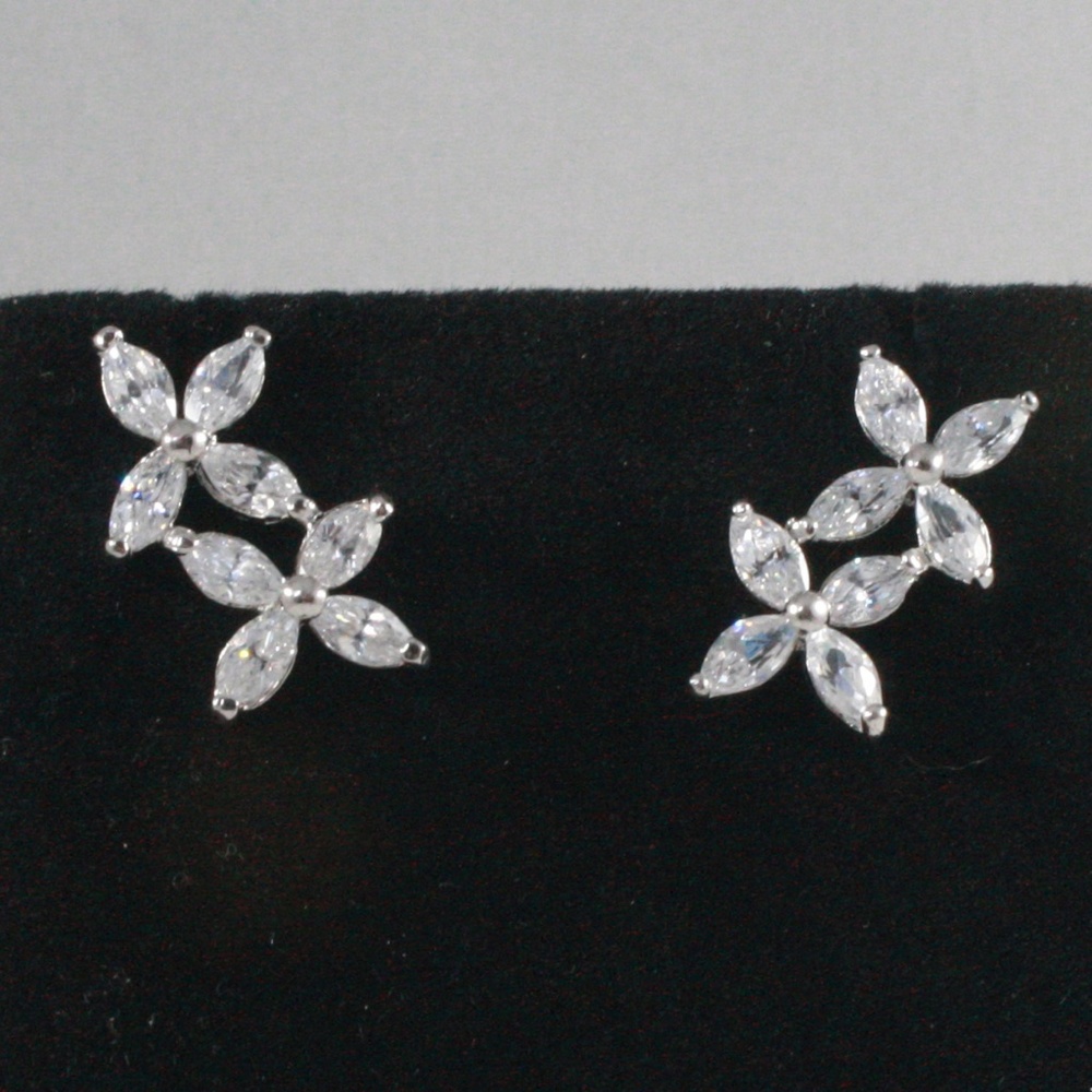 CZ Stacked ladder flower earrings - Picture 3 of 7